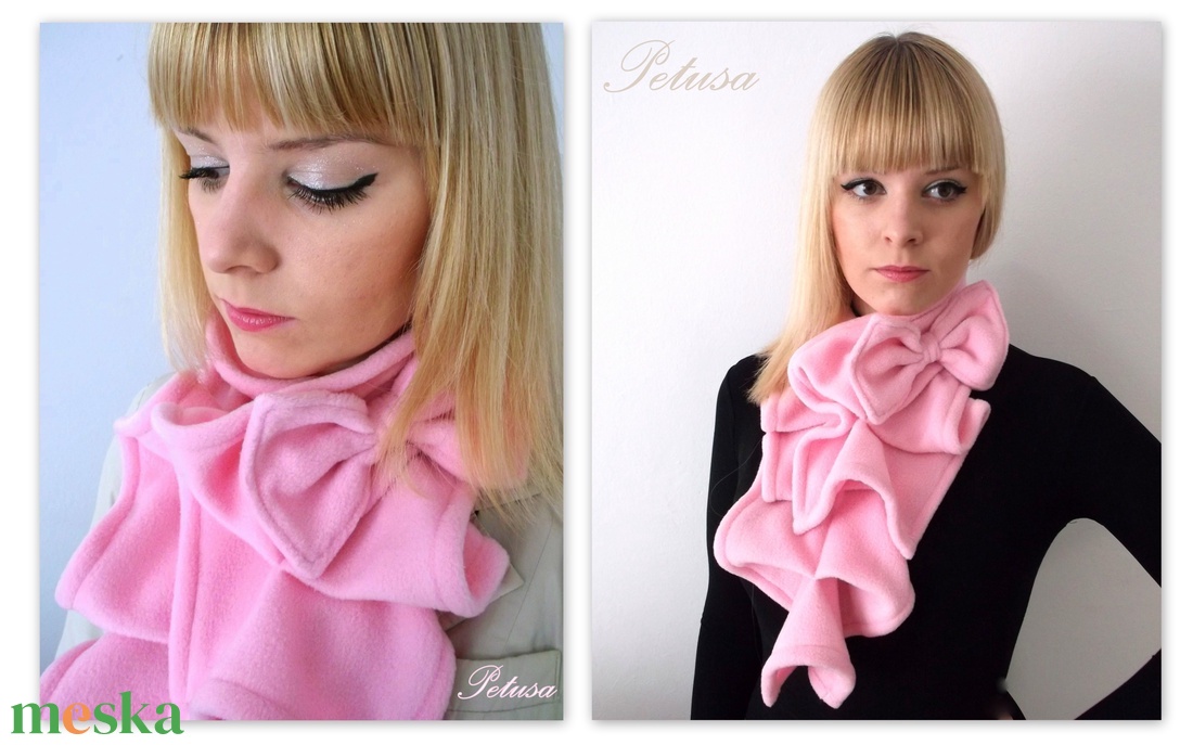 Rózsaszín sál kámzsa körsál masni - ruha & divat - sál, sapka, kendő - sál - Meska.hu