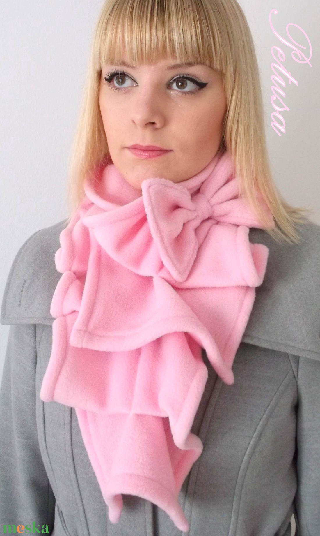 Rózsaszín sál kámzsa körsál masni - ruha & divat - sál, sapka, kendő - sál - Meska.hu