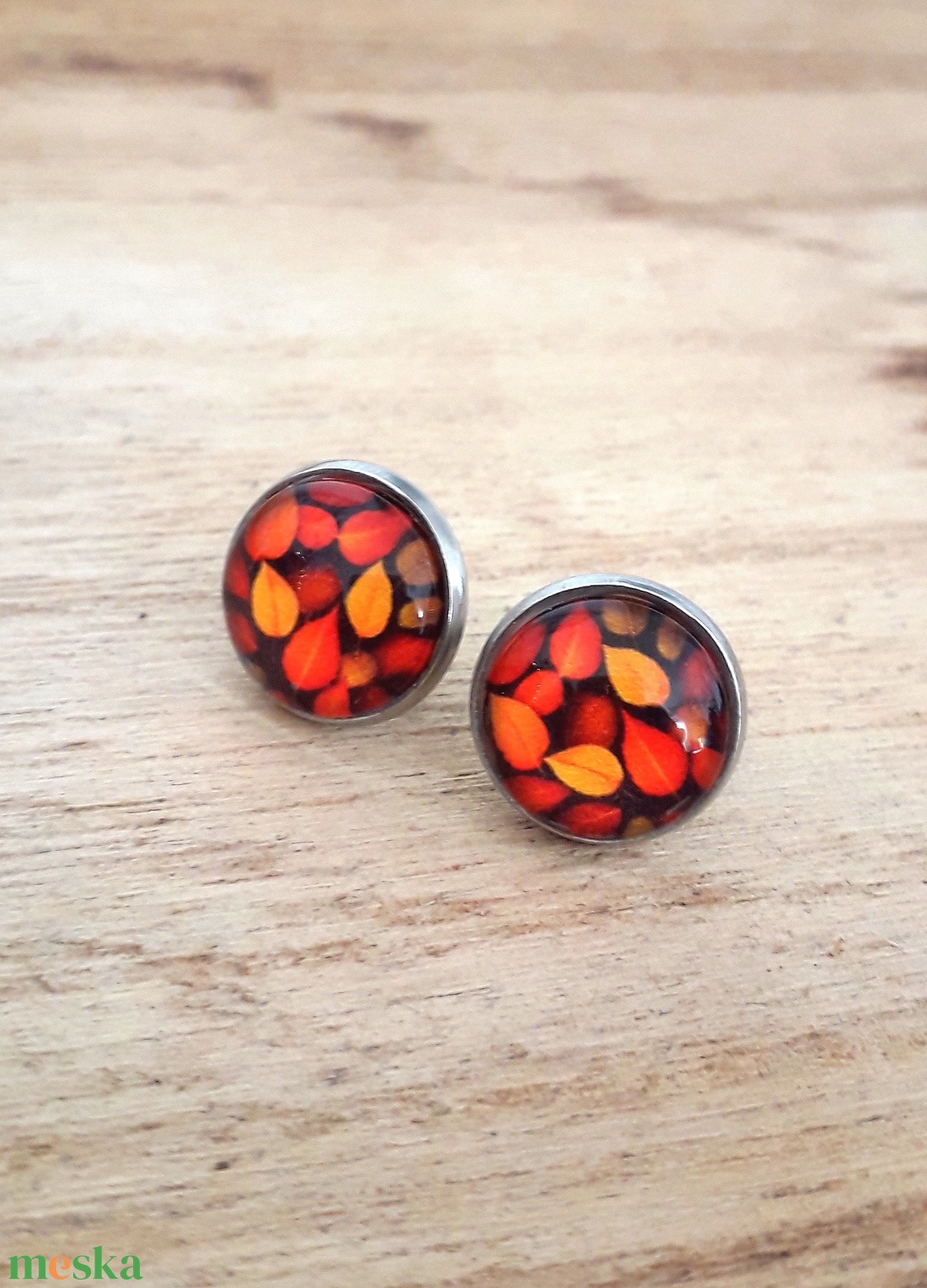 Őszi avar nemesacél fülbevaló, bordó narancs   antiallergén - ékszer - fülbevaló - pötty fülbevaló - Meska.hu