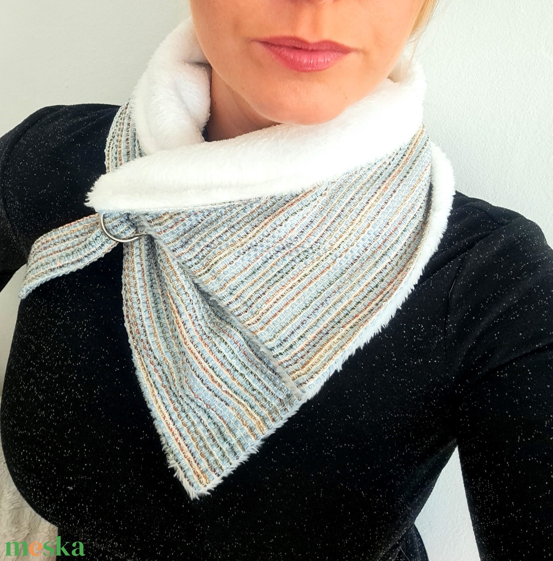 Sál kesztyű szett kék  világoskék  Körsál Nyakmelegítő - ruha & divat - sál, sapka, kendő - sál - Meska.hu