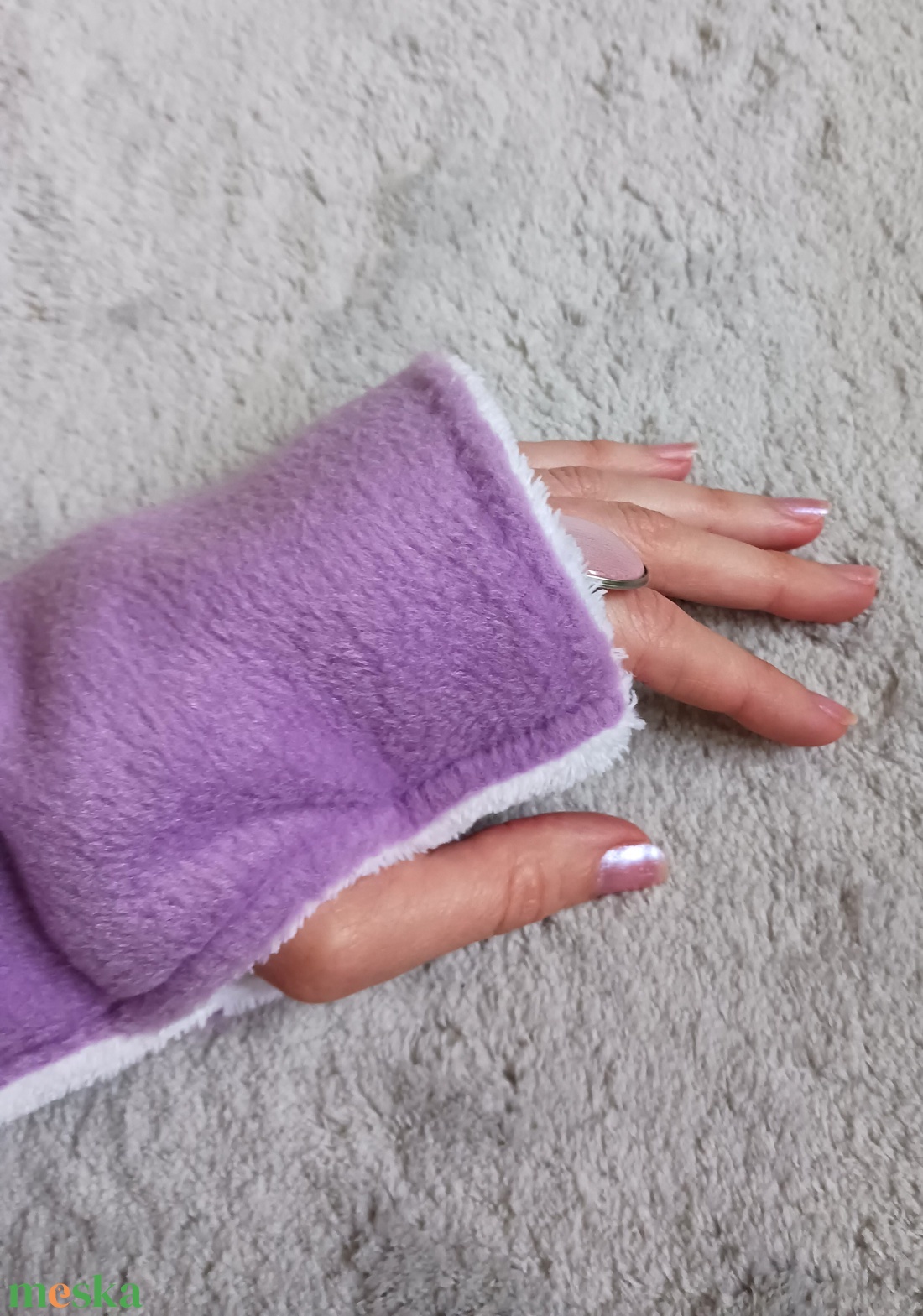 Lila Polár kézmelegítő, ujjatlan kesztyű wellsoft anyaggal bélelve - ruha & divat - sál, sapka, kendő - kesztyű - Meska.hu