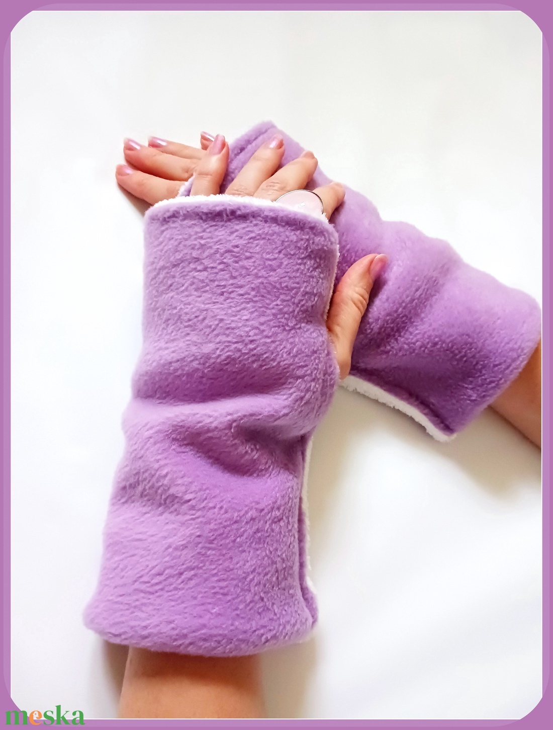 Lila Polár kézmelegítő, ujjatlan kesztyű wellsoft anyaggal bélelve - ruha & divat - sál, sapka, kendő - kesztyű - Meska.hu