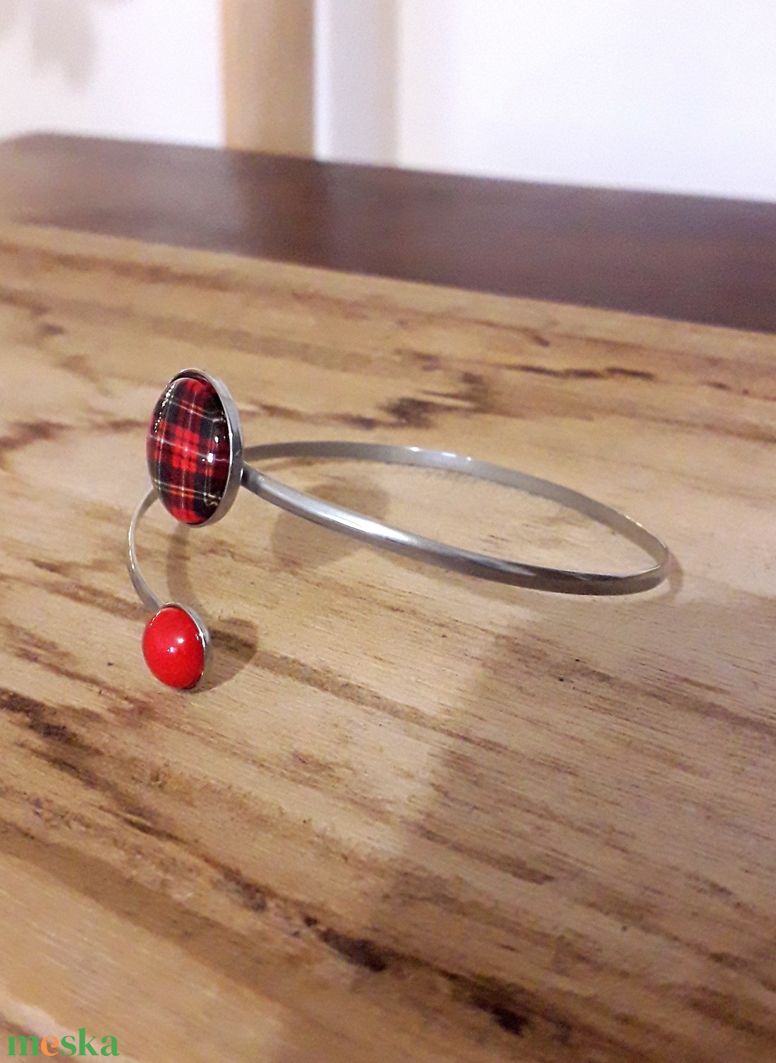 Piros Kockás skót kockás nemesacél karkötő - ékszer - karkötő - karperec - Meska.hu