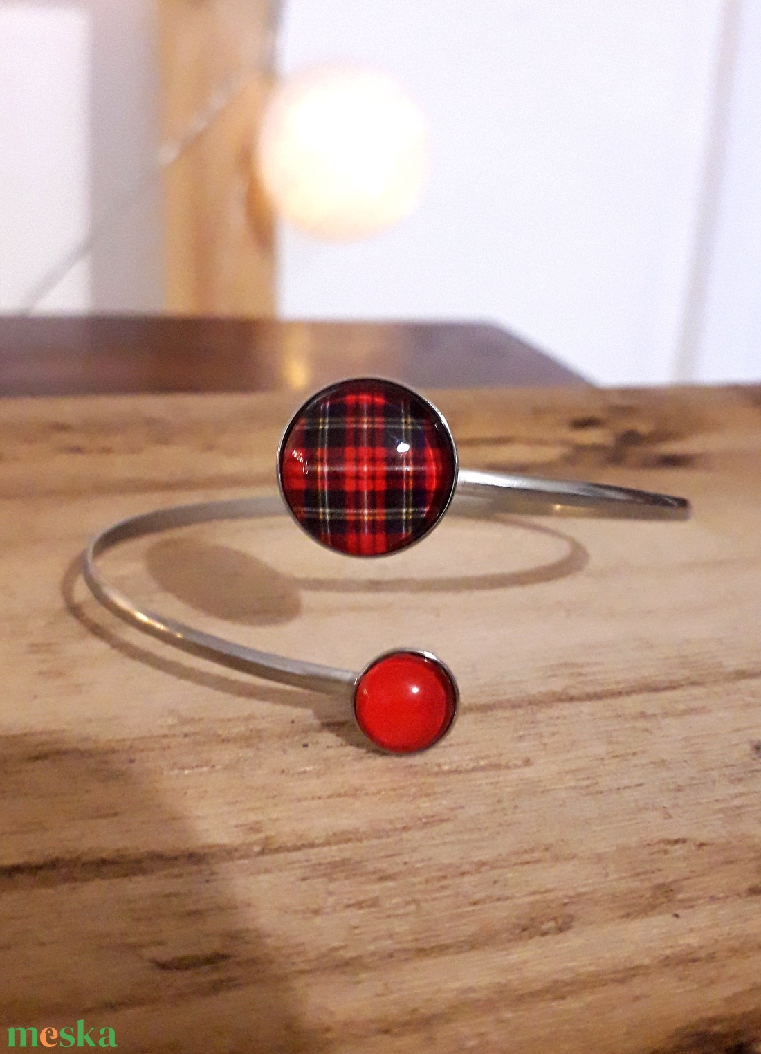 Piros Kockás skót kockás nemesacél karkötő - ékszer - karkötő - karperec - Meska.hu