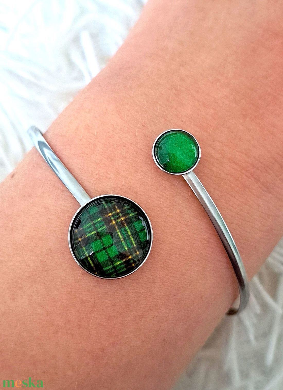 Zöld Kockás skót kockás nemesacél karkötő - ékszer - karkötő - karperec - Meska.hu