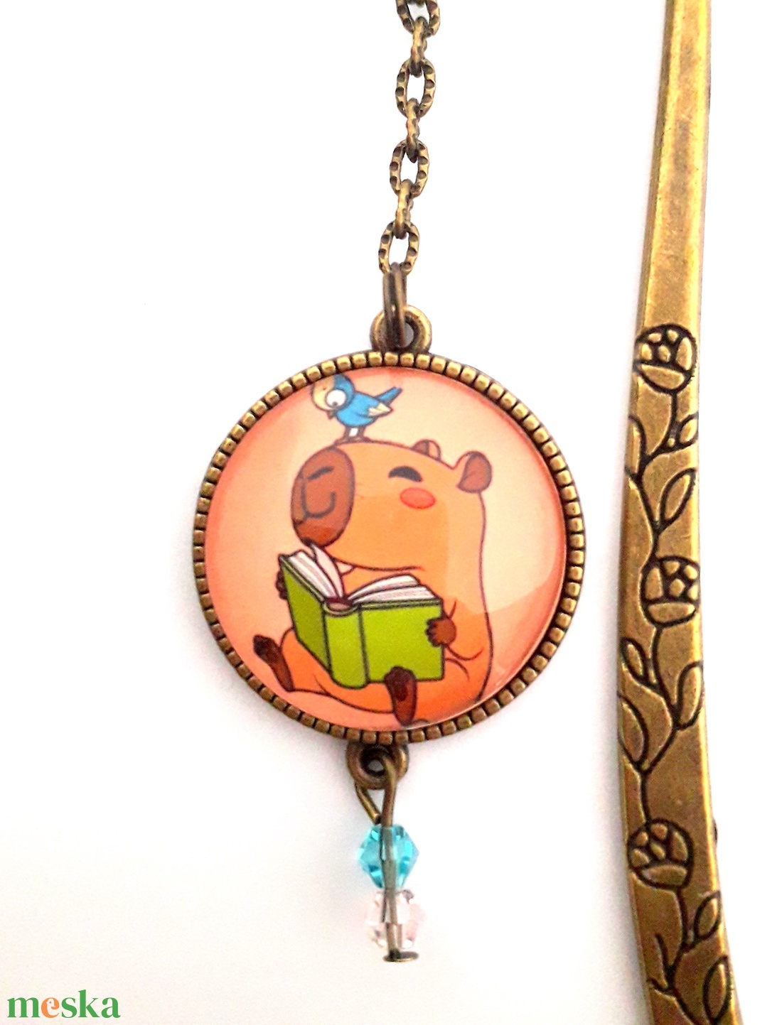 Vidám olvasó kapibara kismadárral capybara - könyv & zene - könyvjelző - Meska.hu