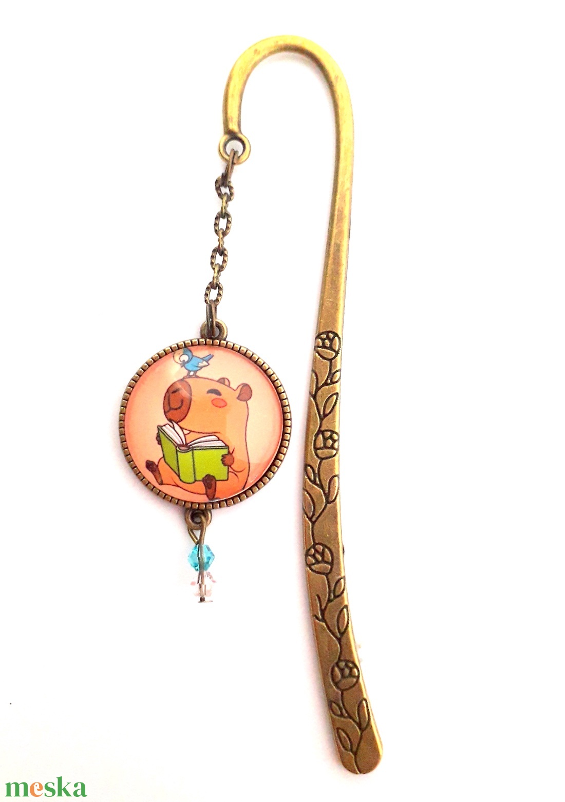 Vidám olvasó kapibara kismadárral capybara - könyv & zene - könyvjelző - Meska.hu