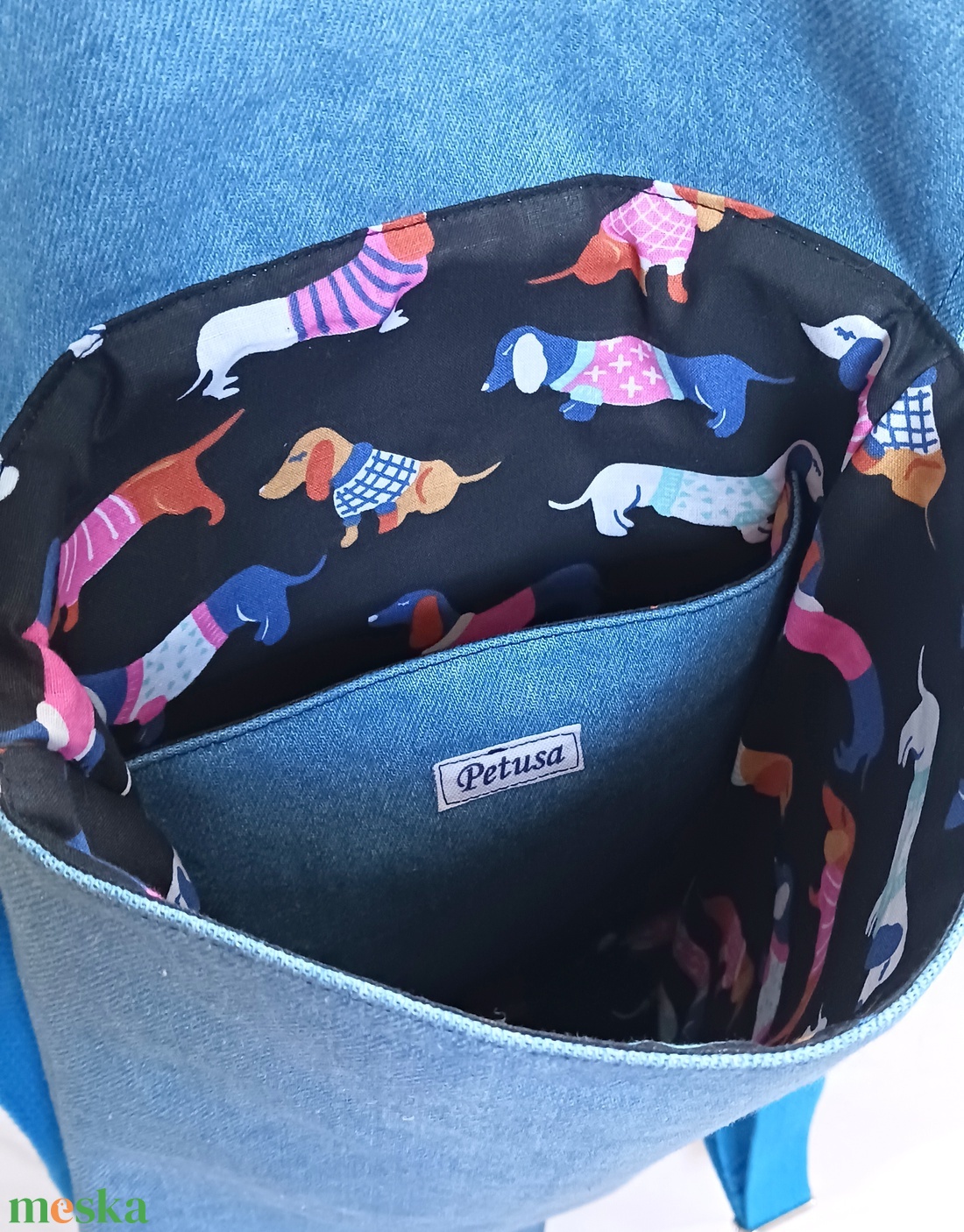 Tacskó mintás farmer hátizsák hátitáska - játék & sport - sport és kikapcsolódás - kerékpározás - biciklis táska - Meska.hu