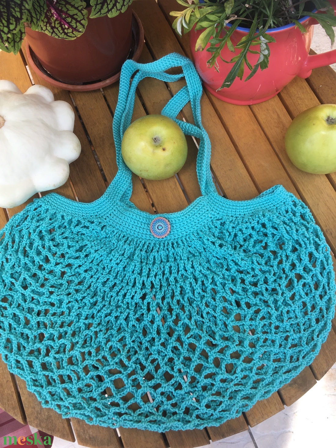 Francia Hálós Horgolt szatyor /Cekker  - táska & tok - bevásárlás & shopper táska - shopper, textiltáska, szatyor - Meska.hu