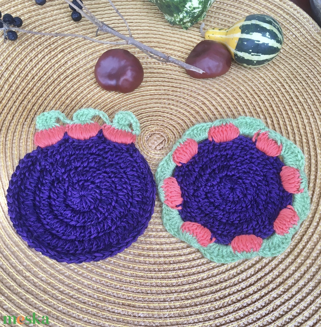 Sütőtökös bögrealátétek - otthon & életmód - dekoráció - asztal és polc dekoráció - asztaldísz - Meska.hu