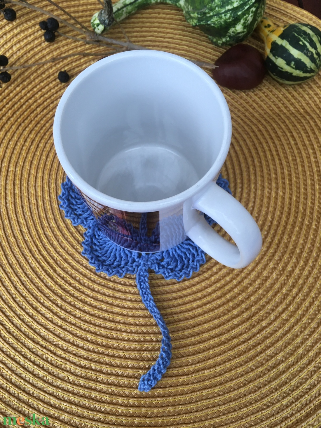 Kék virágos  bögrealátét  - otthon & életmód - dekoráció - asztal és polc dekoráció - asztaldísz - Meska.hu