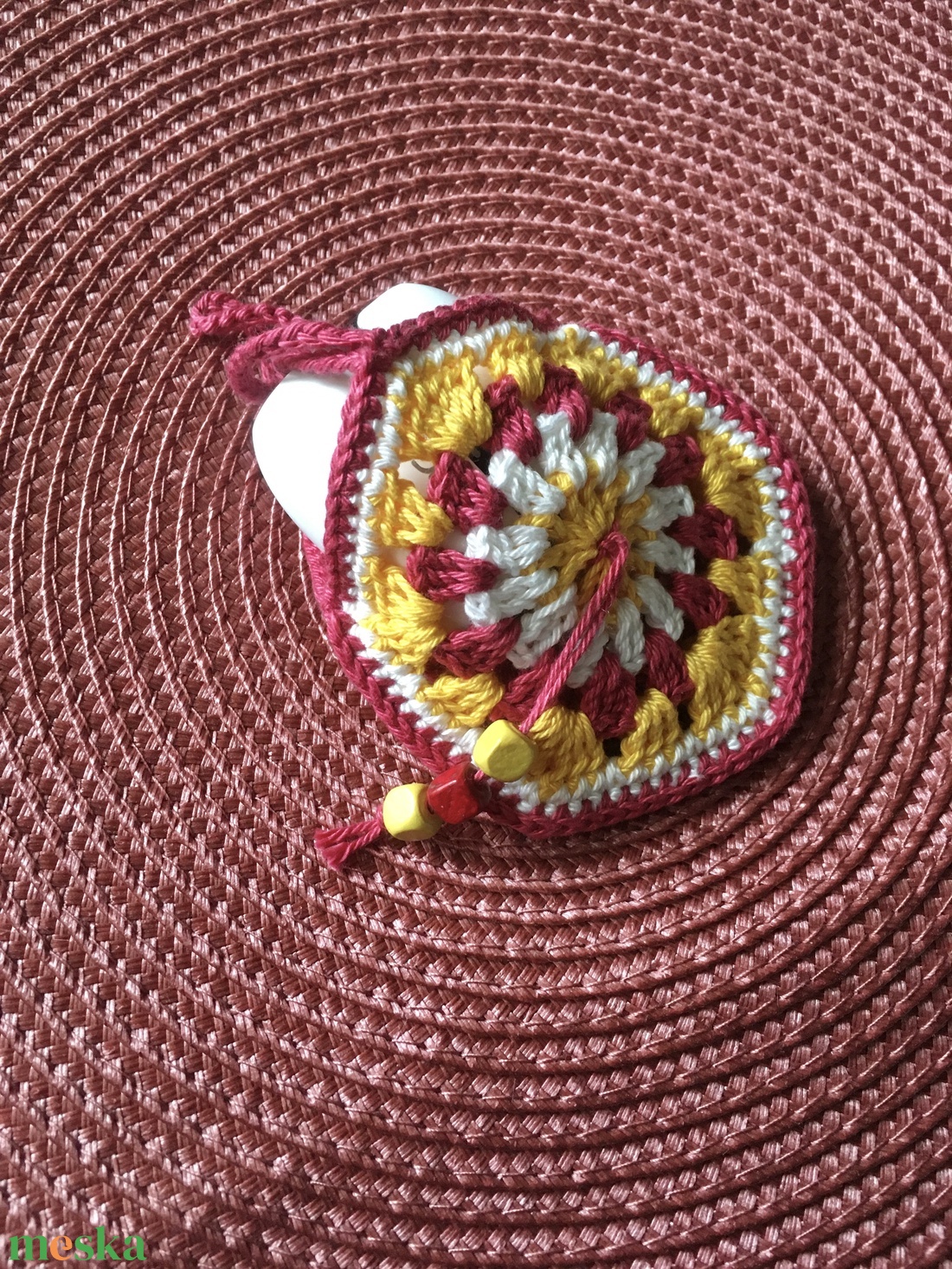 Pénztartó/fülhallgató tartó piros -sárga  - táska & tok - kulcstartó & táskadísz - kulcstartó - Meska.hu