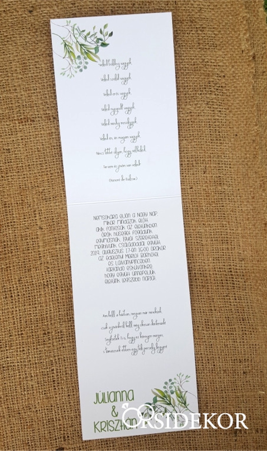 Egylapos zöld virágos esküvői meghívó - esküvő - meghívó & kártya - meghívó - Meska.hu