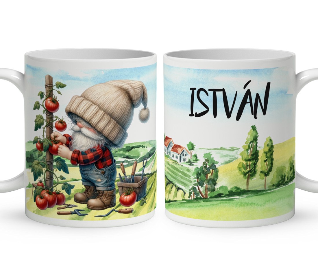 Névvel kérhető - Gazda manó paradicsommal mintás bögre - otthon & életmód - konyhafelszerelés, tálalás - tálalás - bögre & csésze - Meska.hu