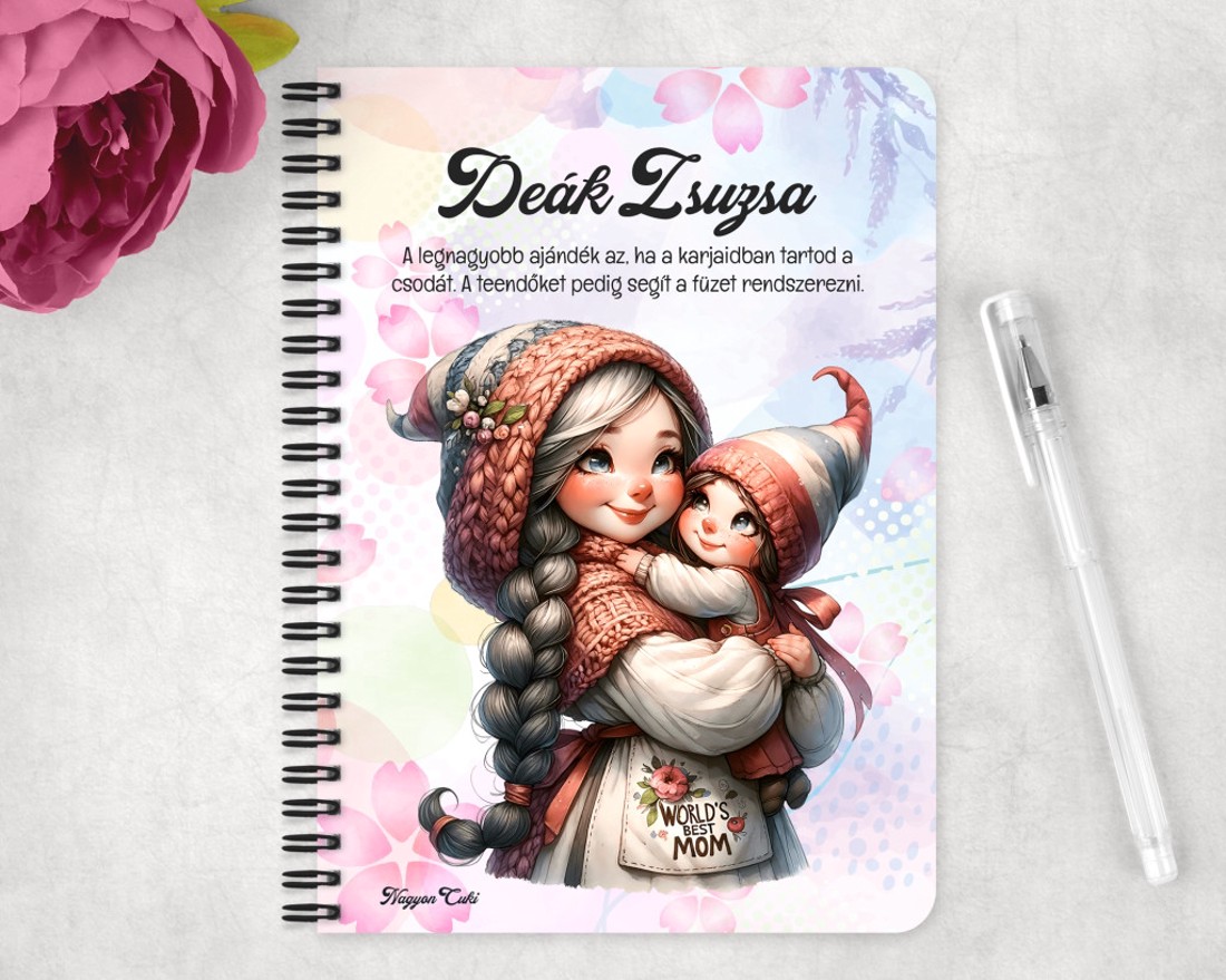 Személyre szabható - Cuki Anya manó és Lánykája mintás A5-ös füzet - otthon & életmód - papír, írószer - jegyzetfüzet & napló - Meska.hu