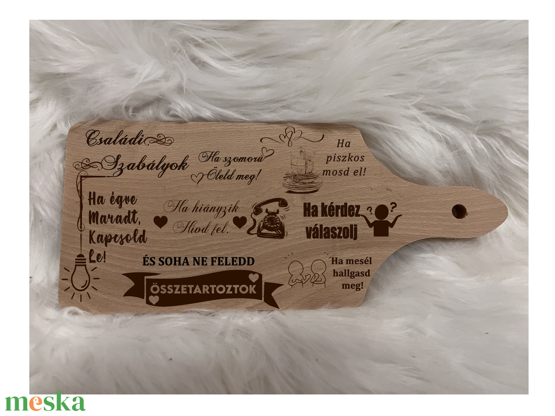 Családi szabályok gravírozott vágódeszka - otthon & életmód - konyhafelszerelés, tálalás - sütés, főzés - vágódeszka - Meska.hu