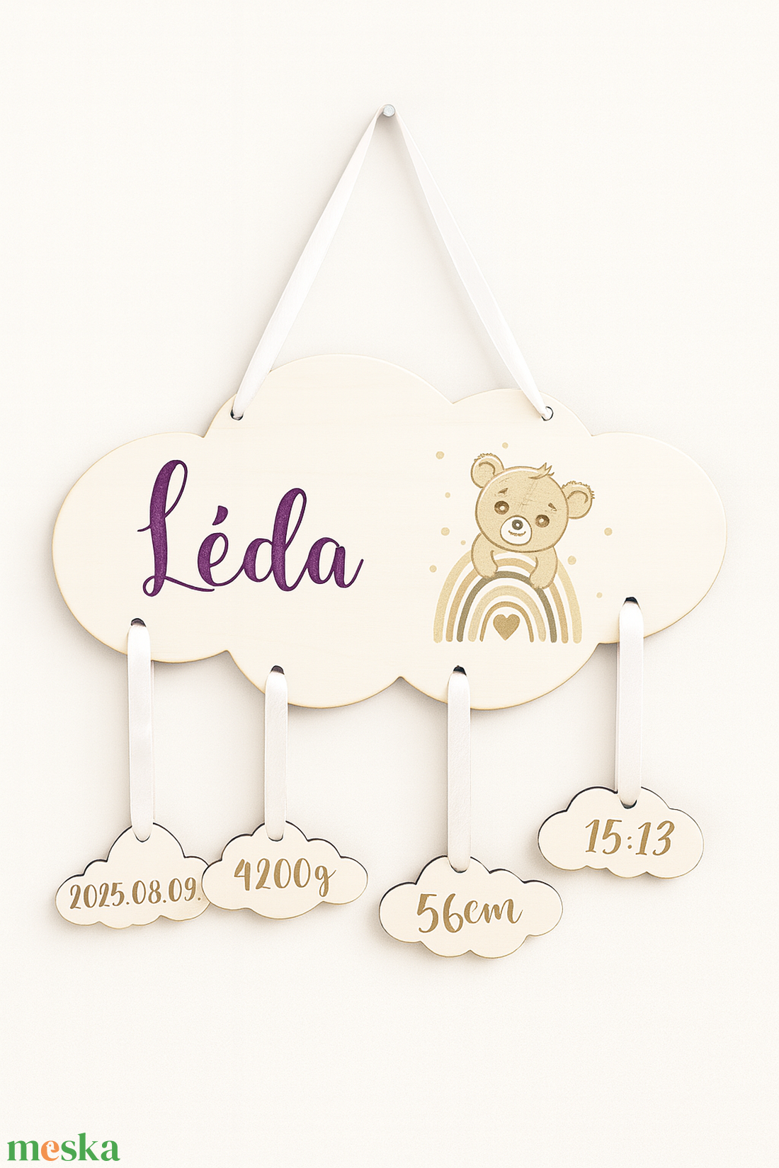 Személyre szabott babanév tábla � Felhő babaszoba dekoráció születési adatokka - baba - mama - babaemlékek - baba emlékőrző - Meska.hu