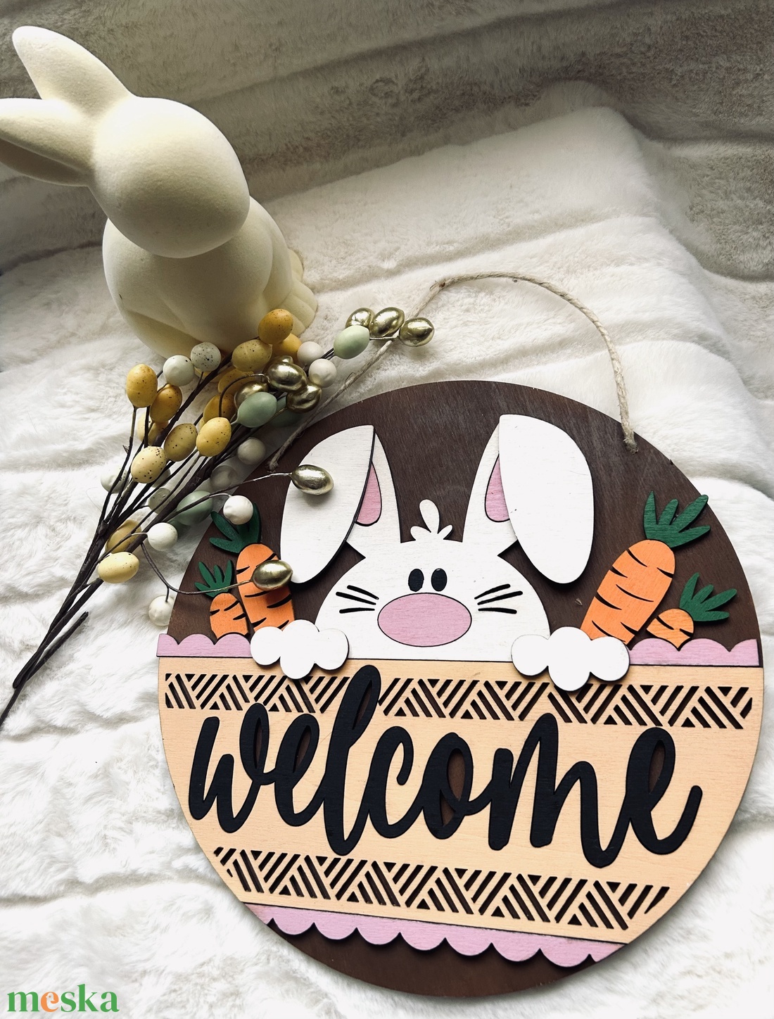 Húsvéti nyuszis fa ajtó kopogtató - otthon & életmód - dekoráció - ajtó- és ablak dekoráció - ajtódísz & kopogtató - Meska.hu