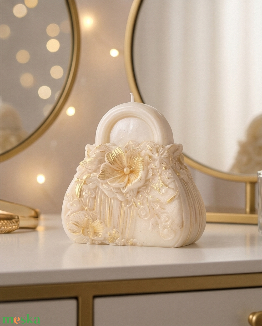 Aranyporos virágos szójaviasz kistáska��� - otthon & életmód - gyertya, illat, aroma - gyertya - Meska.hu