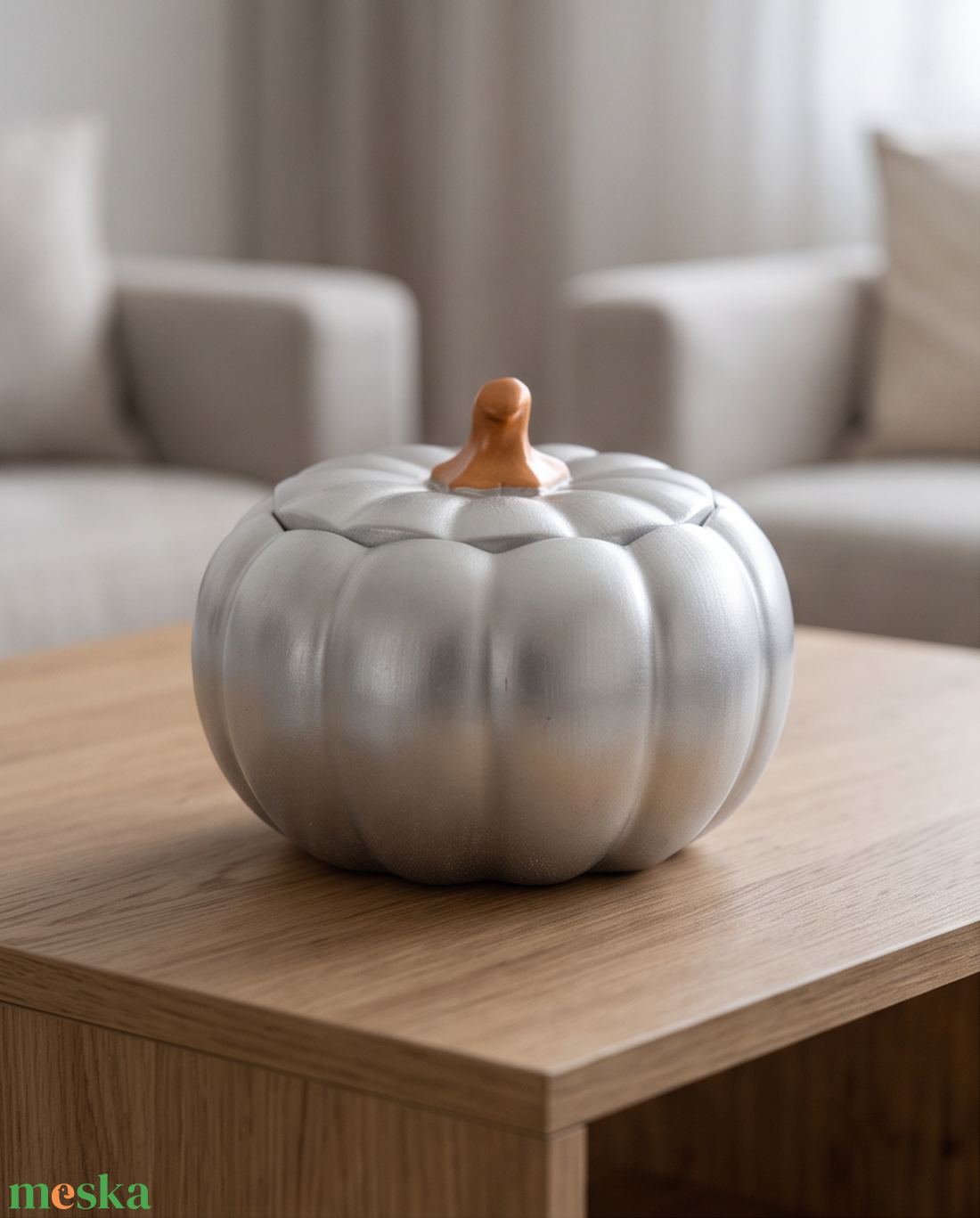 Ezüst színű Halloween kerámia tök ���  - otthon & életmód - dekoráció - halloween - halloweeni tök - Meska.hu