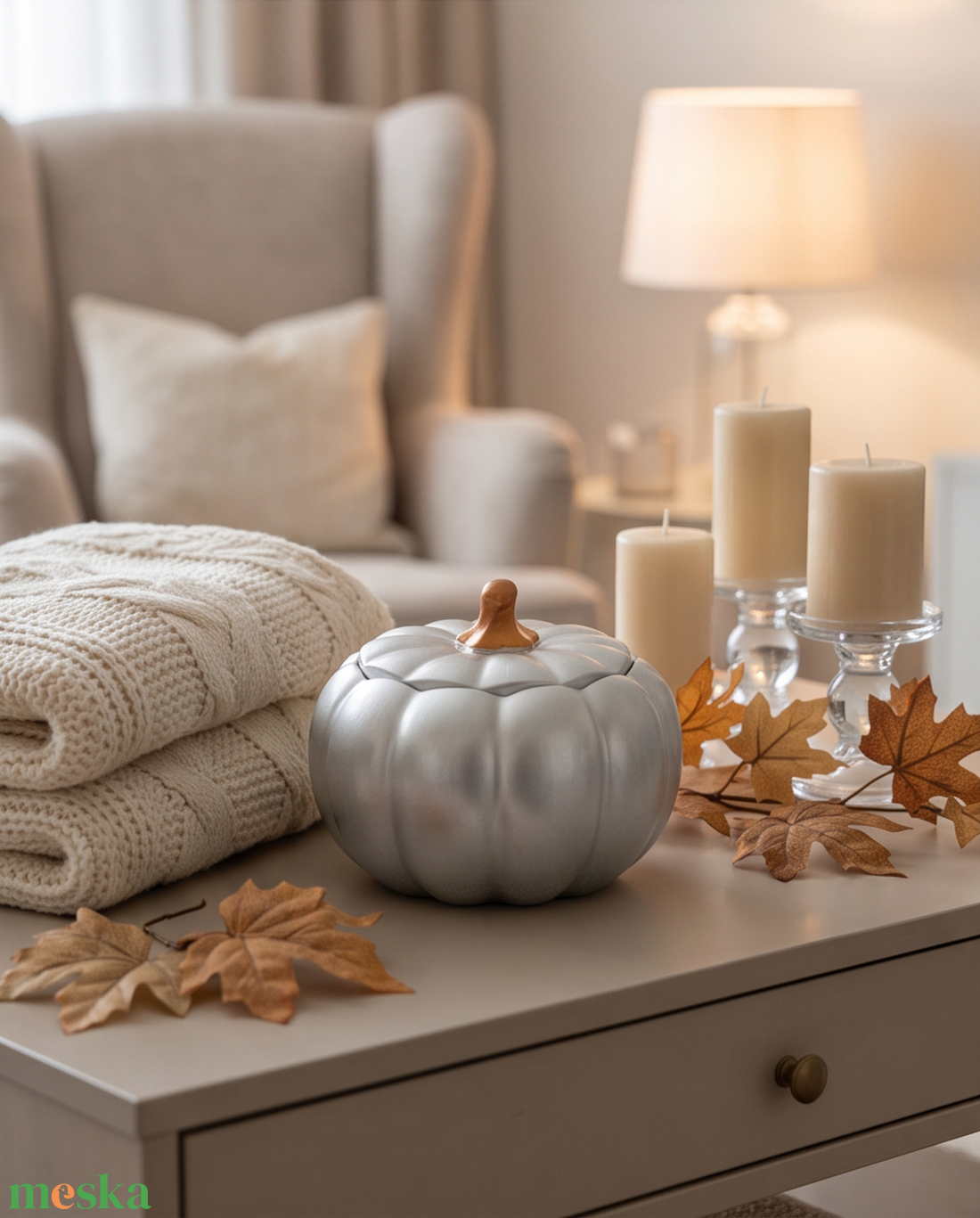 Ezüst színű Halloween kerámia tök ���  - otthon & életmód - dekoráció - halloween - halloweeni tök - Meska.hu