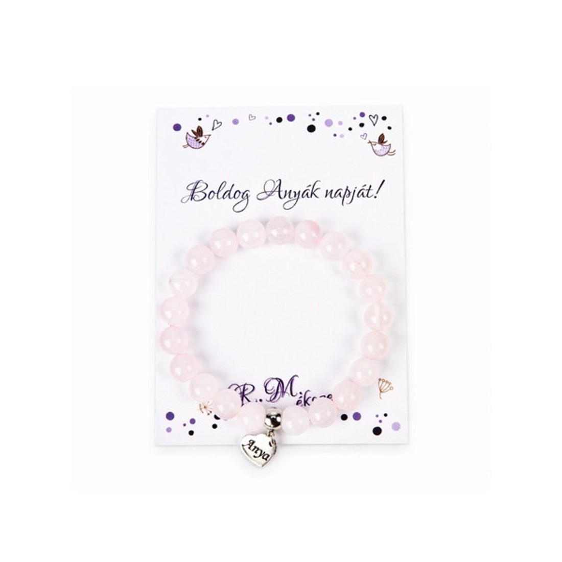 Boldog Anyák napját rózsakvarc karkötő Anya szívmedállal és ajándékkártyával - ékszer - karkötő - ásványkarkötő - Meska.hu