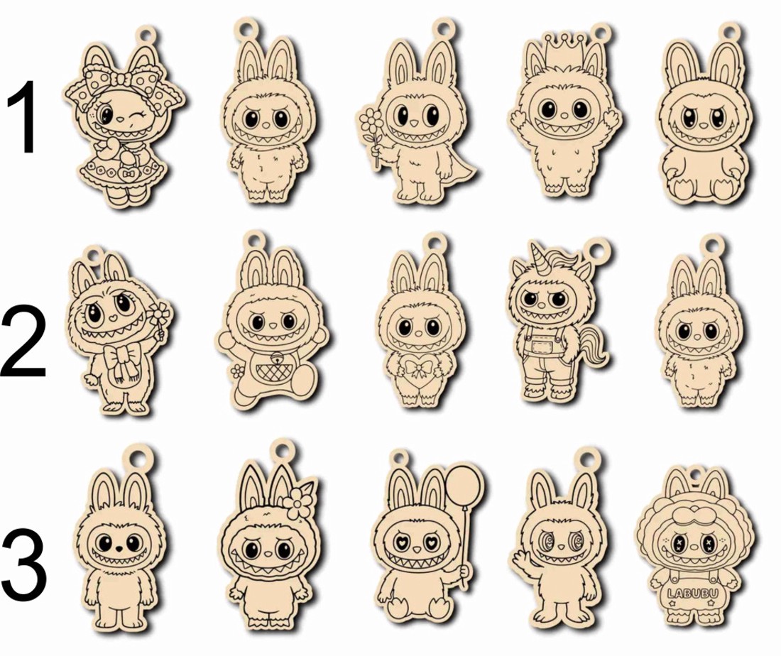 Labubu Figura Natúr Fából - táska & tok - kulcstartó & táskadísz - kulcstartó - Meska.hu