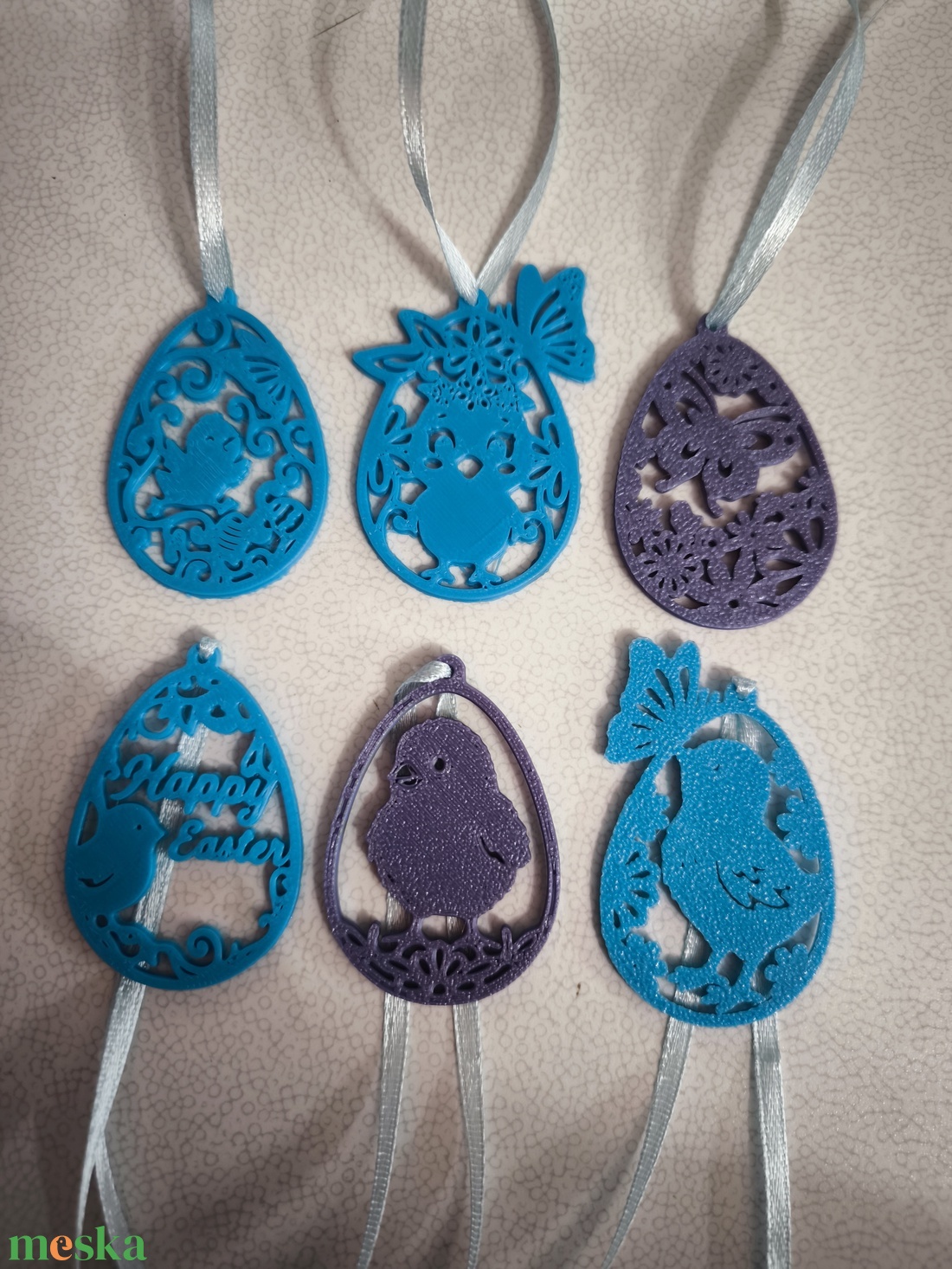 Kék és lila tojásdíszek tojásfához  - ünnepi díszek, dekorációk - húsvéti díszek és dekorációk - húsvéti tojásfadíszek - Meska.hu