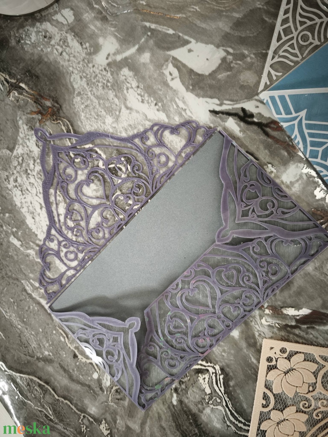Exkluzív, kézműves 3D nyomtatott díszborítékok organza szövettel - otthon & életmód - papír, írószer - boríték - Meska.hu