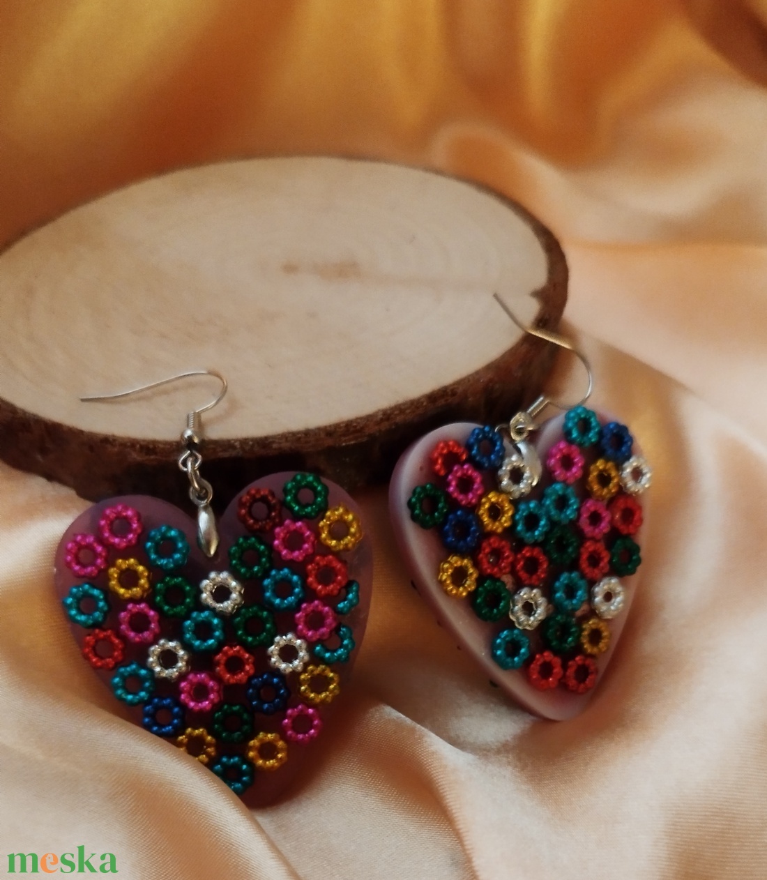 Szív alakú színes női fülbevaló - ékszer - fülbevaló - csillár fülbevaló - Meska.hu