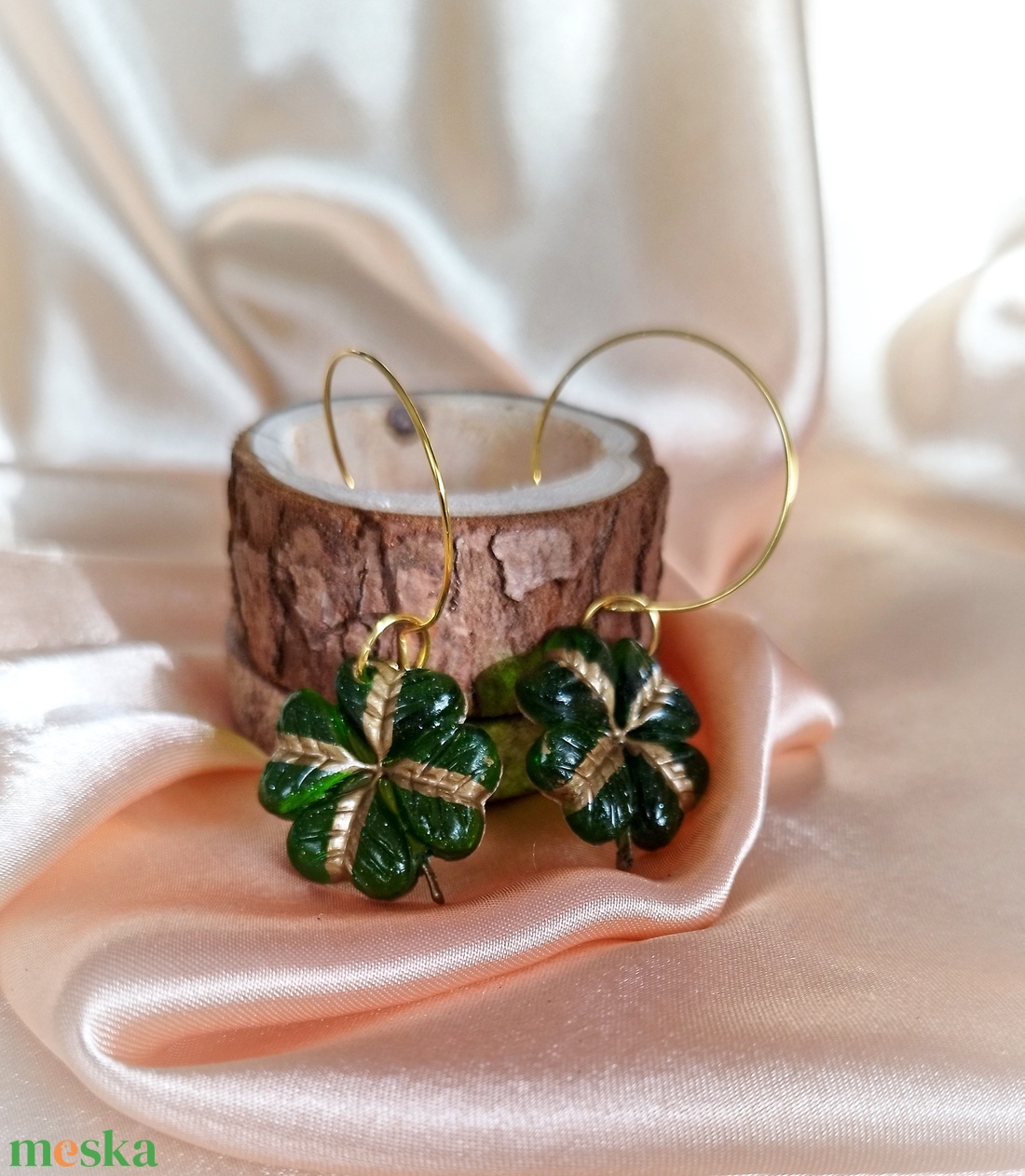 Fülbevaló 4 levelű lóherével - ékszer - fülbevaló - fülékszer - Meska.hu