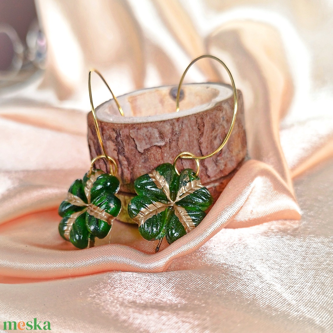 Fülbevaló 4 levelű lóherével - ékszer - fülbevaló - fülékszer - Meska.hu