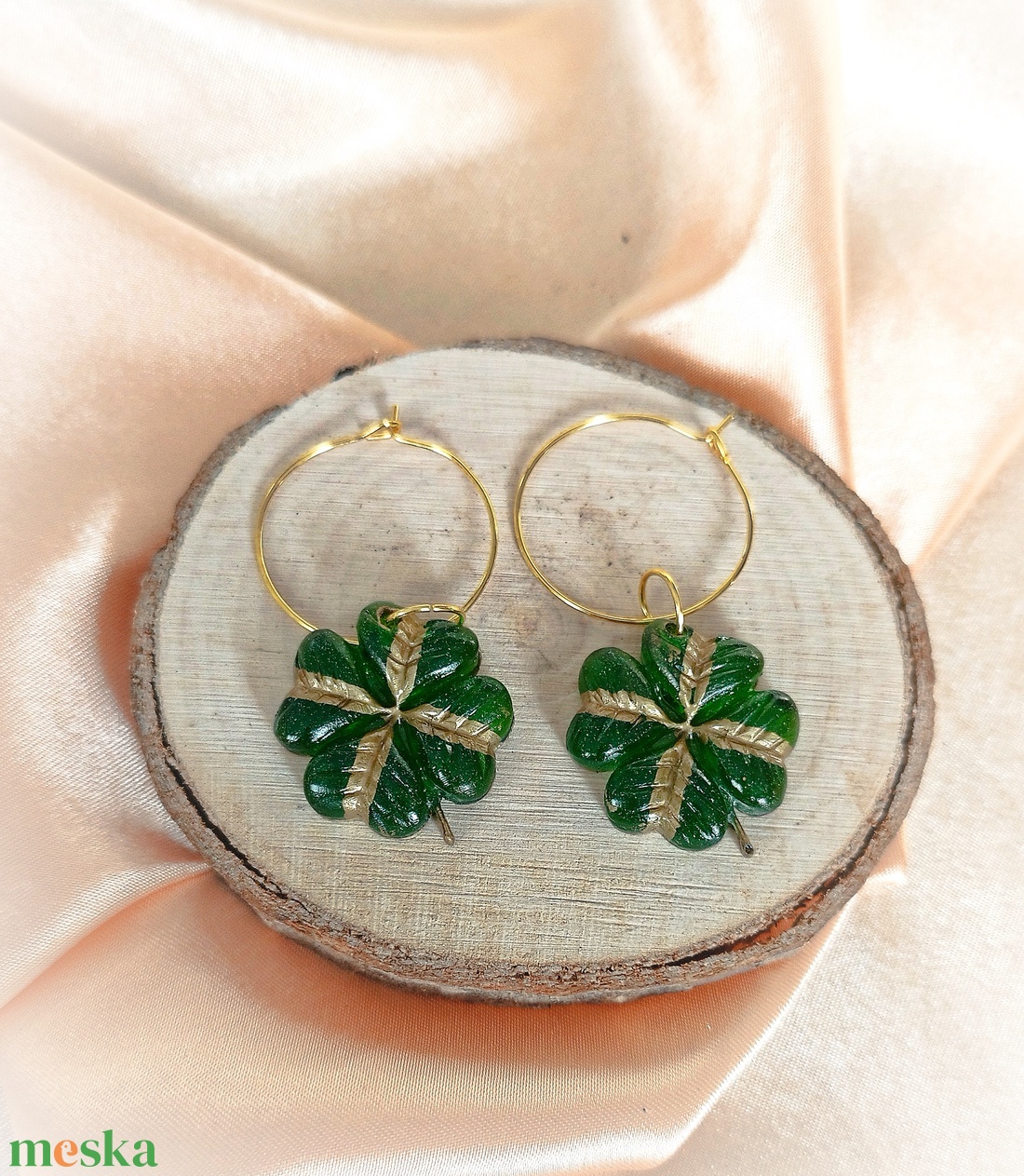 Fülbevaló 4 levelű lóherével - ékszer - fülbevaló - fülékszer - Meska.hu