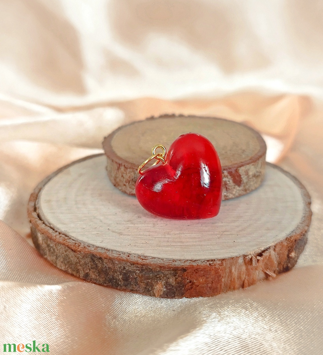 Piros szív alakú női medál - ékszer - nyaklánc - medál - Meska.hu