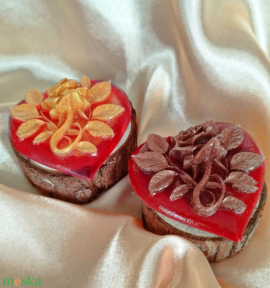 Piros szív alakú hűtőmágnes rózsával - otthon & életmód - konyhafelszerelés, tálalás - konyhai dekoráció - hűtőmágnes - Meska.hu