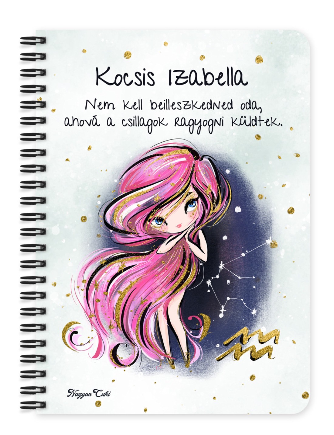 Személyre szabható - Rózsaszín hajú Csini Vízöntő lány mintás A5-ös füzet - otthon & életmód - papír, írószer - jegyzetfüzet & napló - Meska.hu