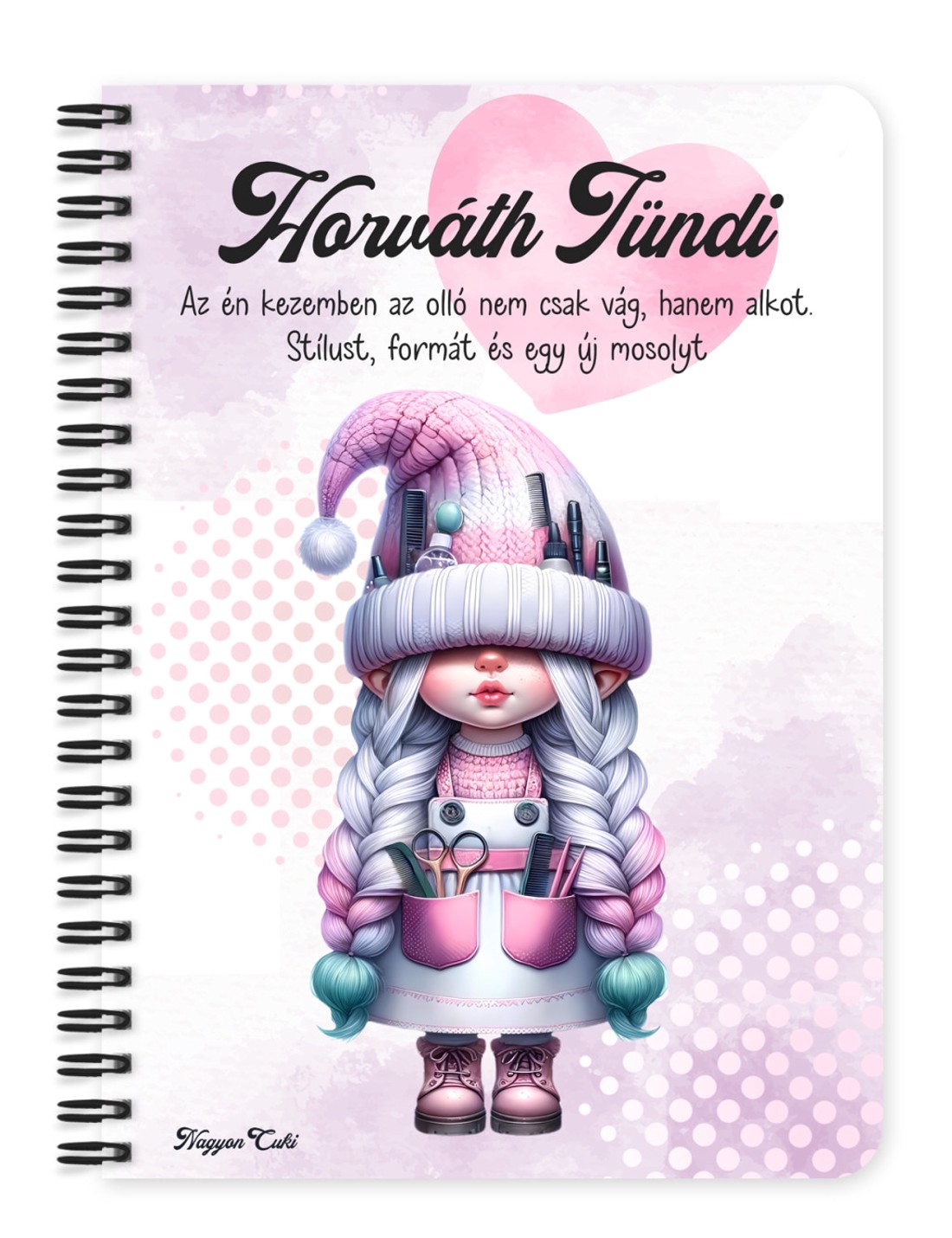 Személyre szabható - Tündéri két oldalas Fodrász manólány mintás A5-ös füzet - otthon & életmód - papír, írószer - jegyzetfüzet & napló - Meska.hu