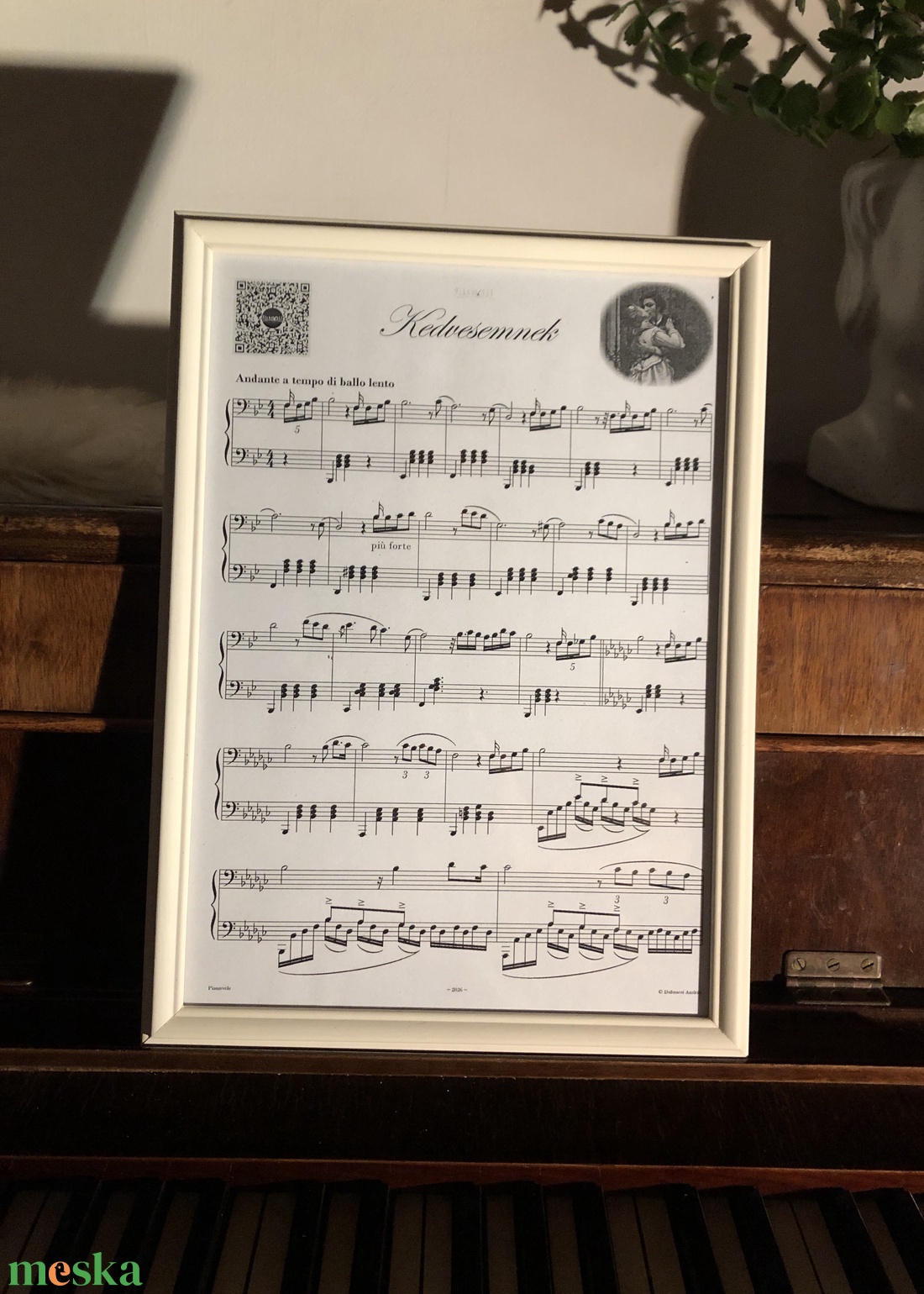 P R E L U D E   Egyedi romantikus zongoradarab (A4-es keretezett díszkottával, QR-kódos videómontázzsal, audióval) - otthon & életmód - dekoráció - asztal és polc dekoráció - zenedoboz - Meska.hu