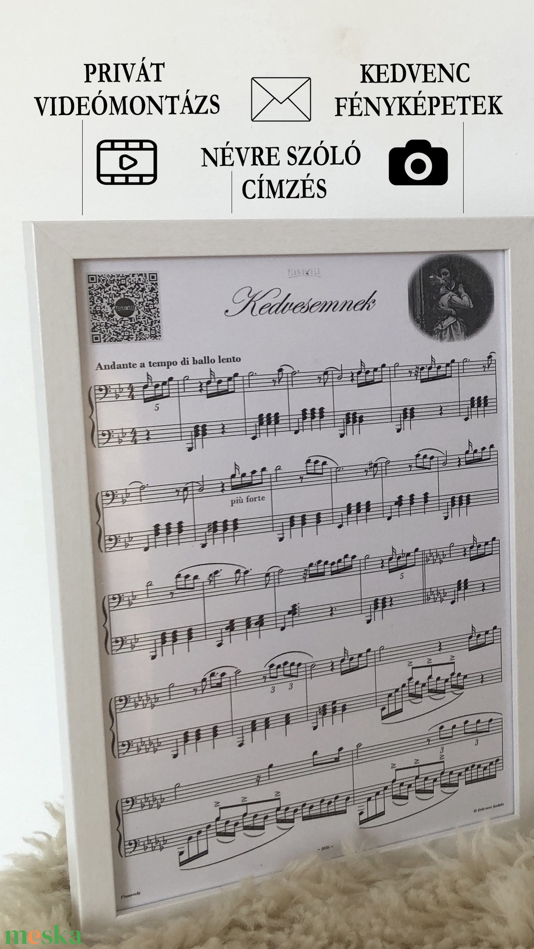 P R E L U D E   Egyedi romantikus zongoradarab (A4-es keretezett díszkottával, QR-kódos videómontázzsal, audióval) - otthon & életmód - dekoráció - asztal és polc dekoráció - zenedoboz - Meska.hu
