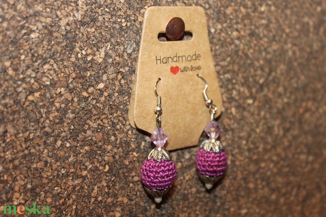 Lila horgolt gömb fülbevaló - ékszer - fülbevaló - lógó fülbevaló - Meska.hu Lila horgolt gömb fülbevaló - ékszer - fülbevaló - lógó fülbevaló - Meska.hu