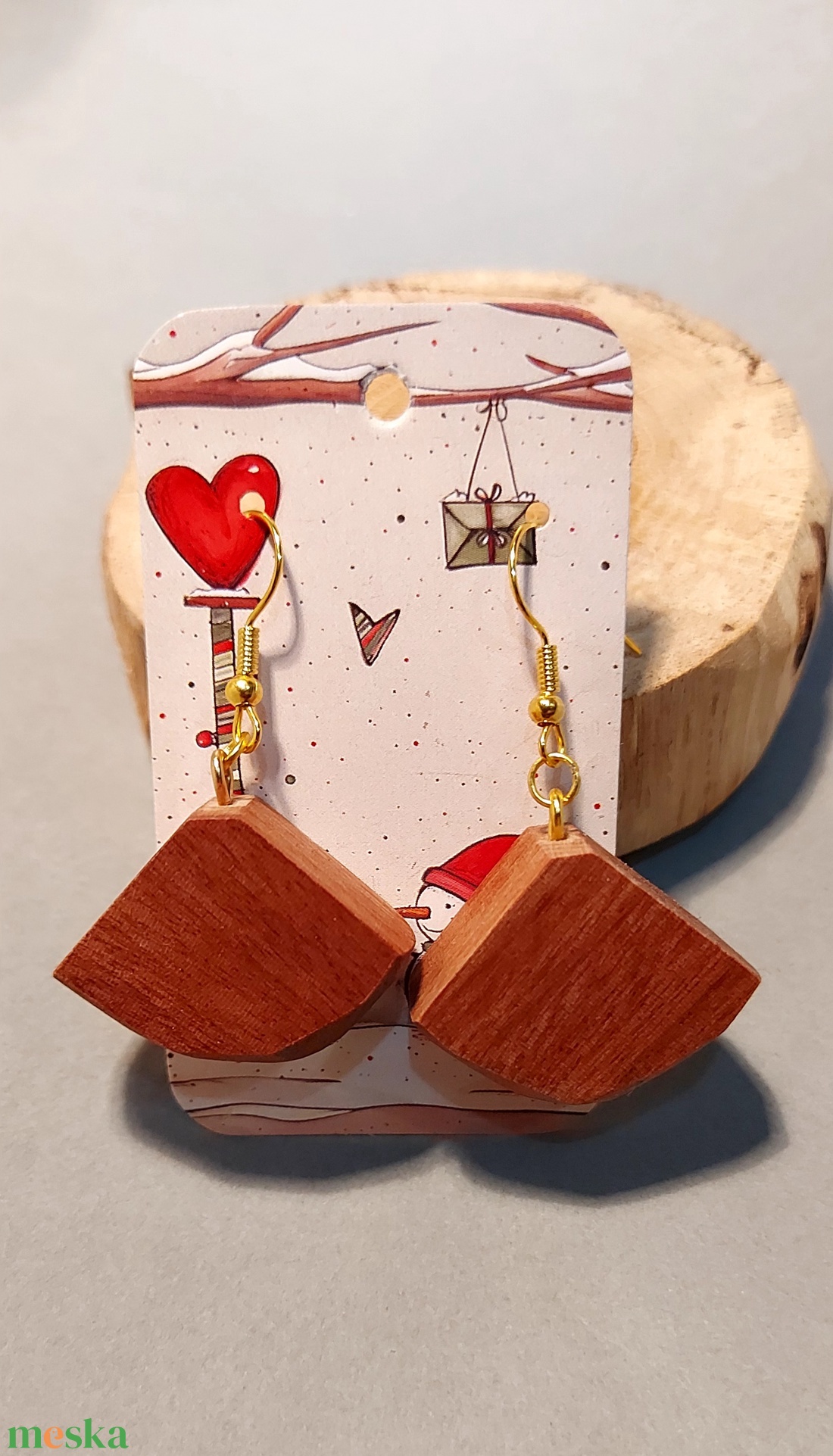 Mahagóni, fa kézműves fülbevaló - ékszer - fülbevaló - lógó fülbevaló - Meska.hu