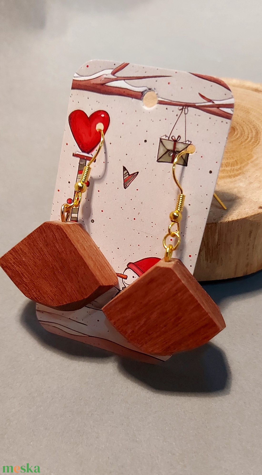 Mahagóni, fa kézműves fülbevaló - ékszer - fülbevaló - lógó fülbevaló - Meska.hu