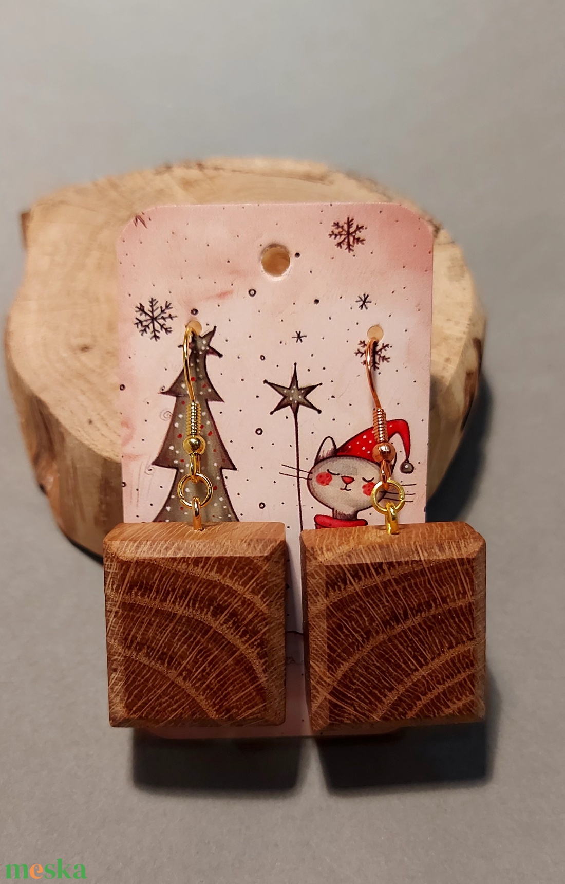 Tölgy kézműves karácsonyi fülbevaló - ékszer - fülbevaló - lógó fülbevaló - Meska.hu