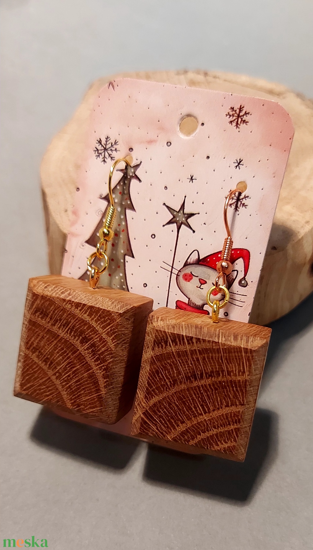 Tölgy kézműves karácsonyi fülbevaló - ékszer - fülbevaló - lógó fülbevaló - Meska.hu