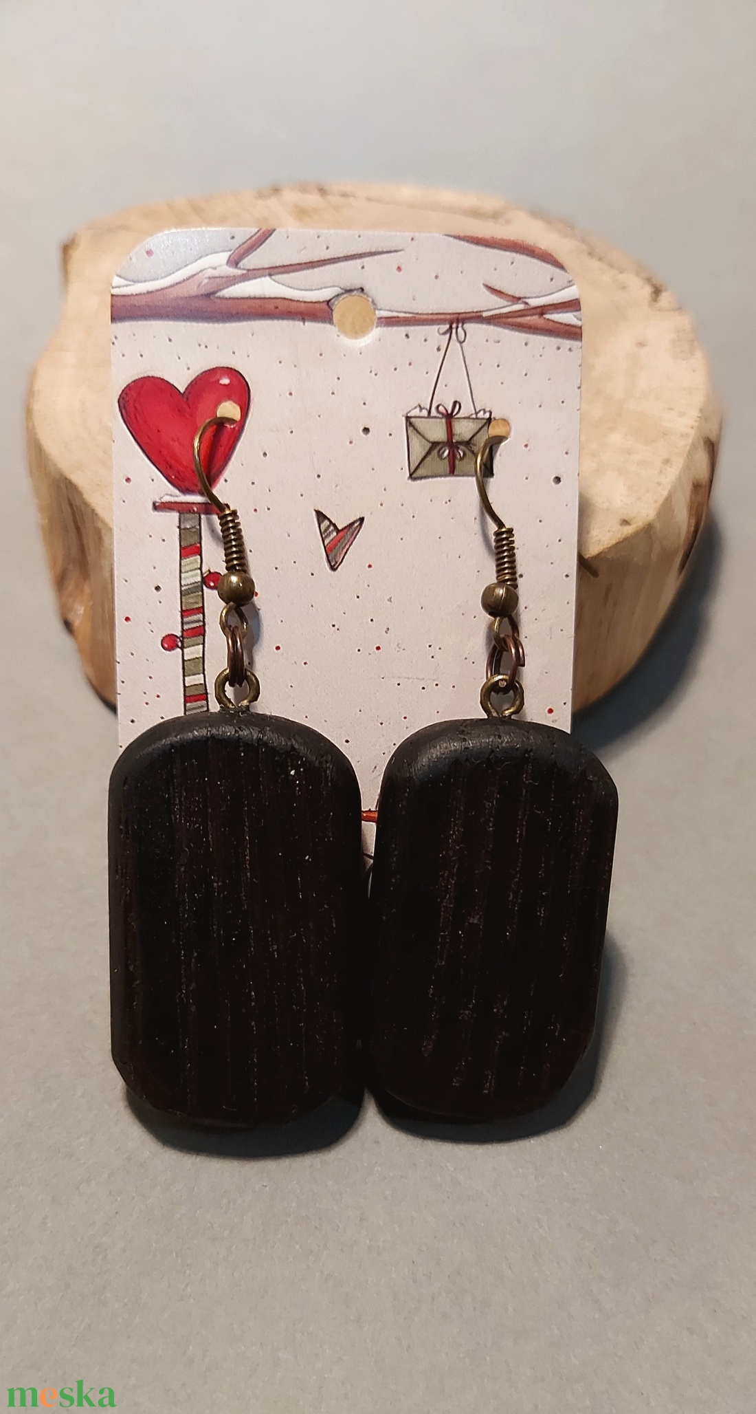 Gőzölt tölgy fa kézműves karácsonyi fülbevaló - ékszer - fülbevaló - lógó fülbevaló - Meska.hu