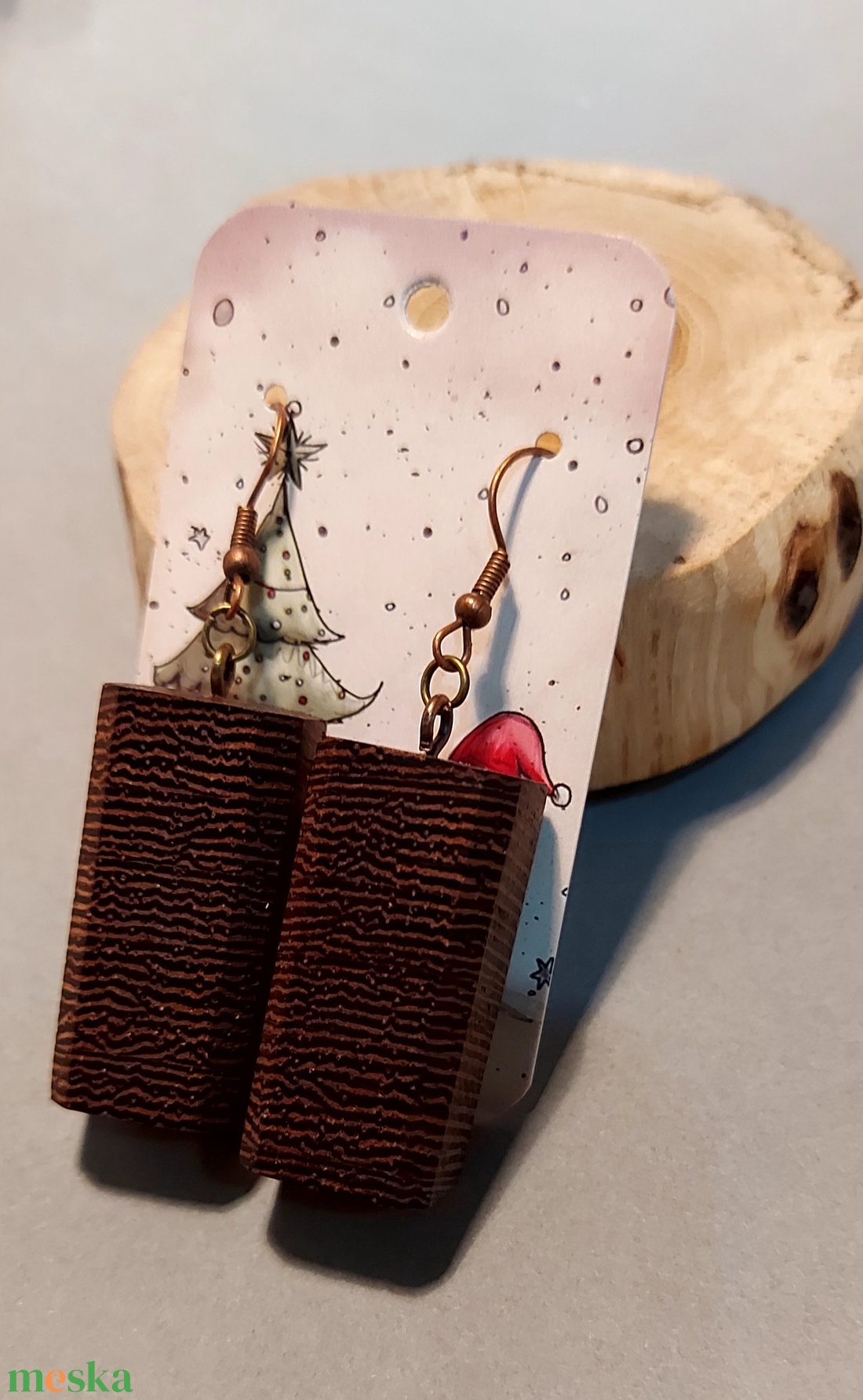 Wenge fa kézműves fülbevaló - ékszer - fülbevaló - lógó fülbevaló - Meska.hu