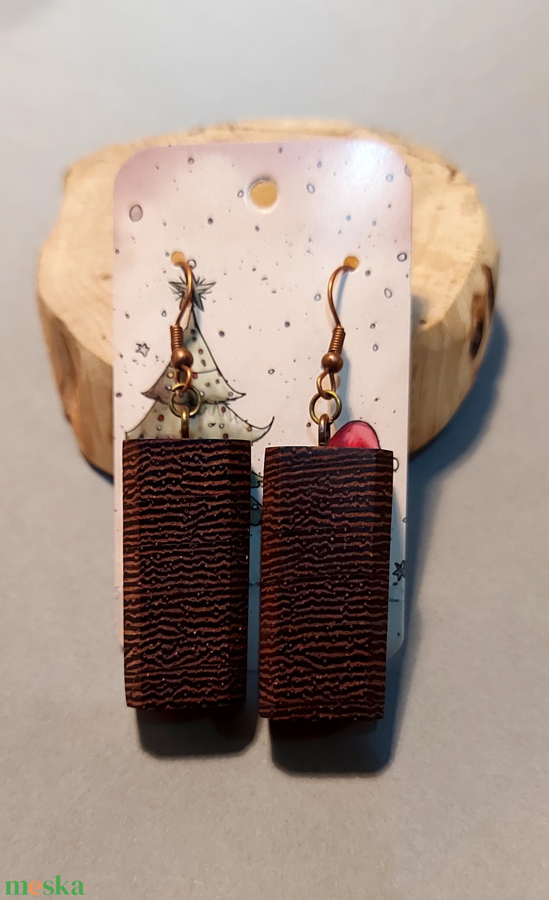 Wenge fa kézműves fülbevaló - ékszer - fülbevaló - lógó fülbevaló - Meska.hu