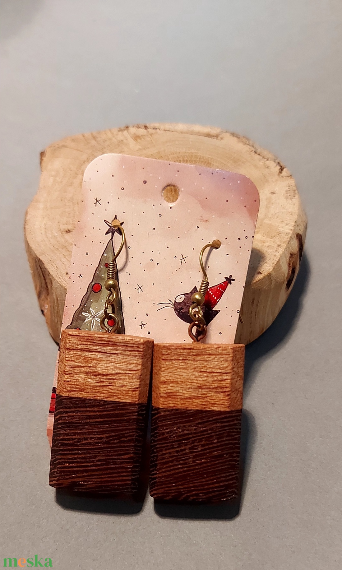 Wenge fa kézműves fülbevaló - ékszer - fülbevaló - lógó fülbevaló - Meska.hu