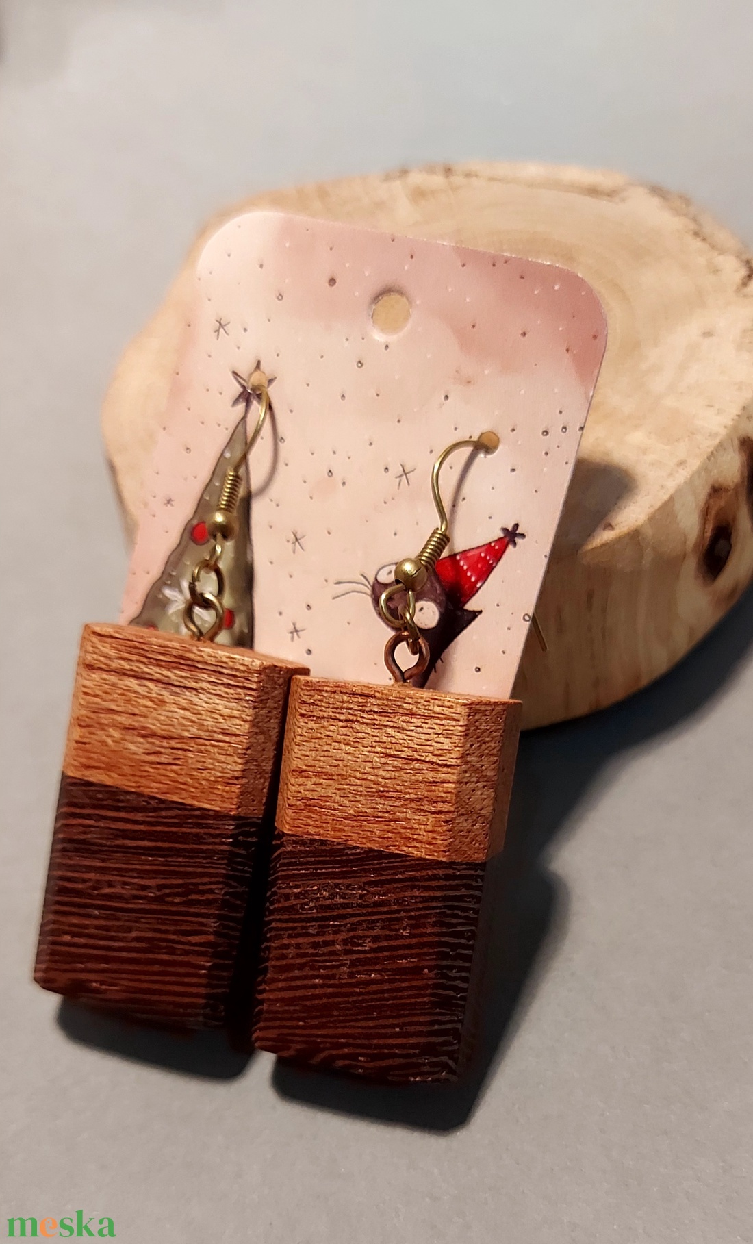 Wenge fa kézműves fülbevaló - ékszer - fülbevaló - lógó fülbevaló - Meska.hu