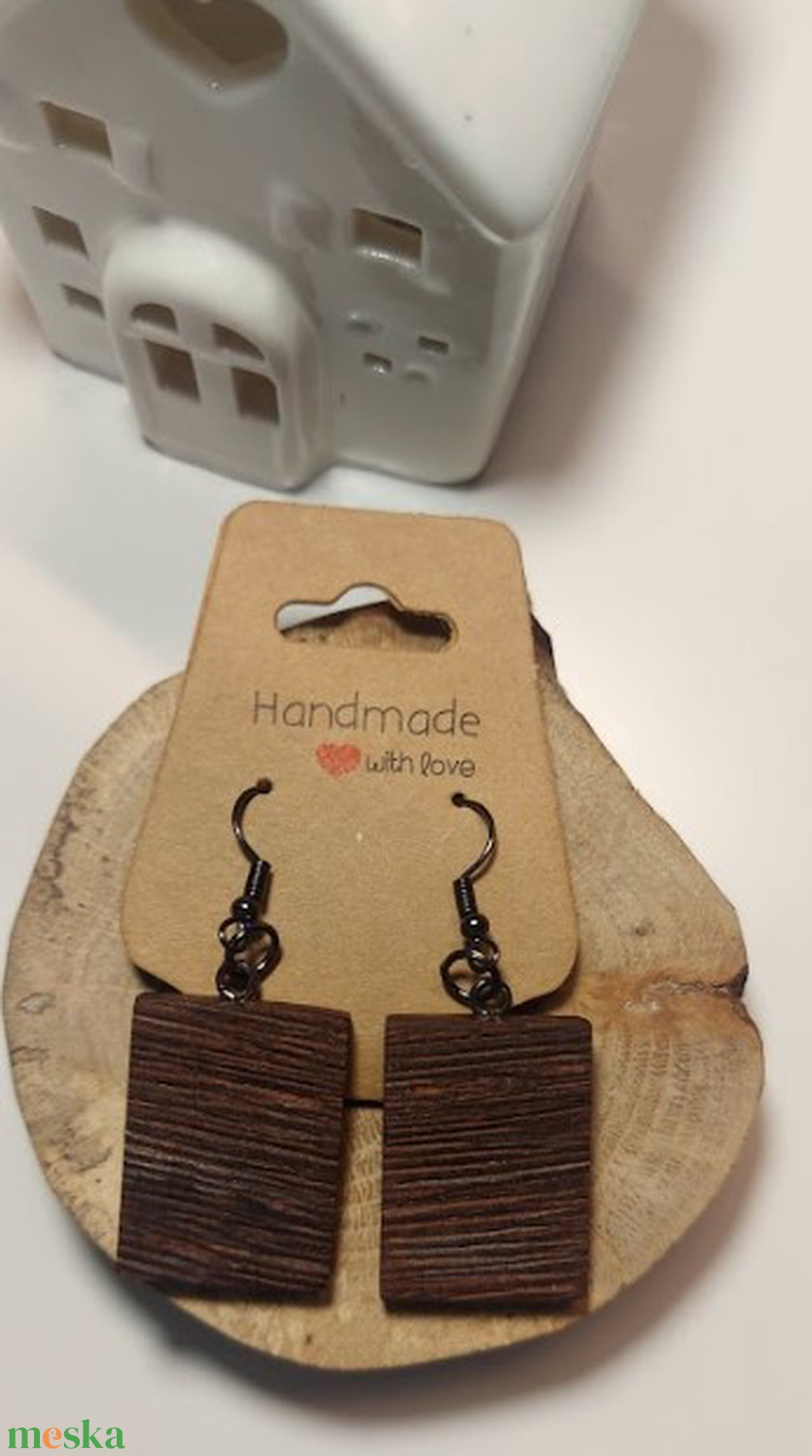 Wenge fa kézműves fülbevaló - ékszer - fülbevaló - lógó fülbevaló - Meska.hu